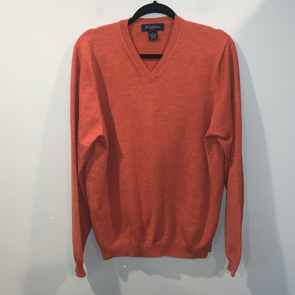 Brooks Brothers V-Neck Wool Pullover Sweater Men’s Medium Orange Rust - Picture 1 of 6